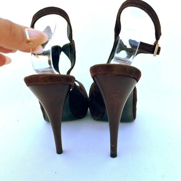 Vintage Y2K Fendi Chocolate Brown Suede Platform Peep Toe Heels 6.5 Pumps 36.5 - Picture 6 of 9